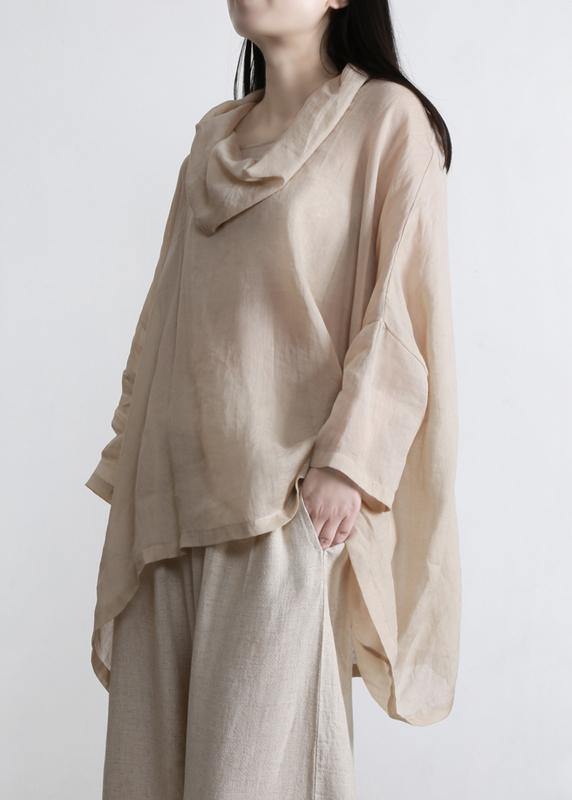 Beautiful Nude Turtle Neck Batwing Sleeve Two Piece Set Women Clothing Summer Linen - SooLinen