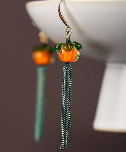 Wunderschöne orangefarbene Ohrringe mit Quasten und überzogener farbiger Glasur