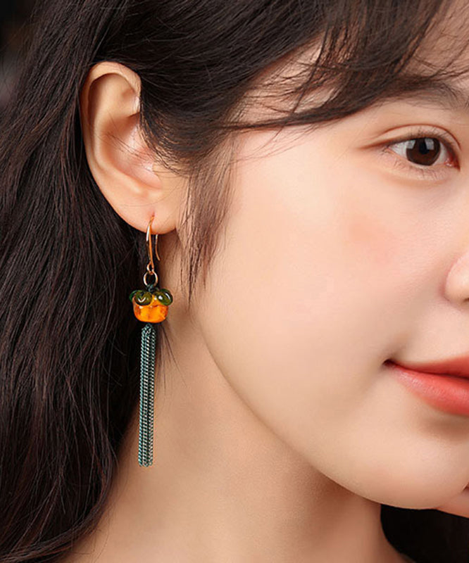 Wunderschöne orangefarbene Ohrringe mit Quasten und überzogener farbiger Glasur