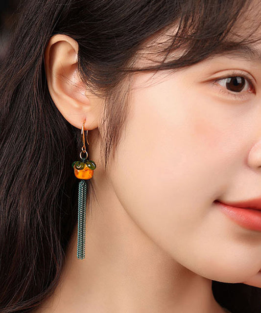 Wunderschöne orangefarbene Ohrringe mit Quasten und überzogener farbiger Glasur