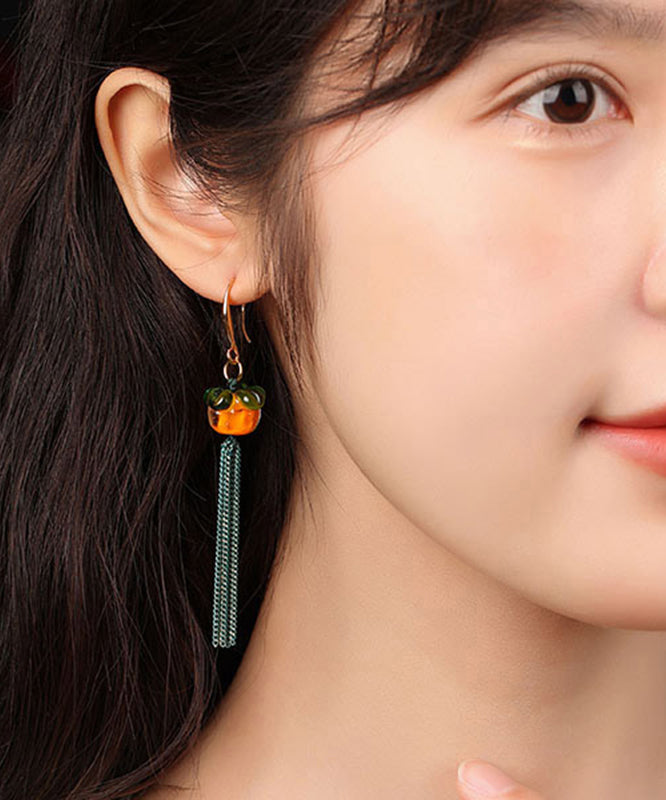 Wunderschöne orangefarbene Ohrringe mit Quasten und überzogener farbiger Glasur