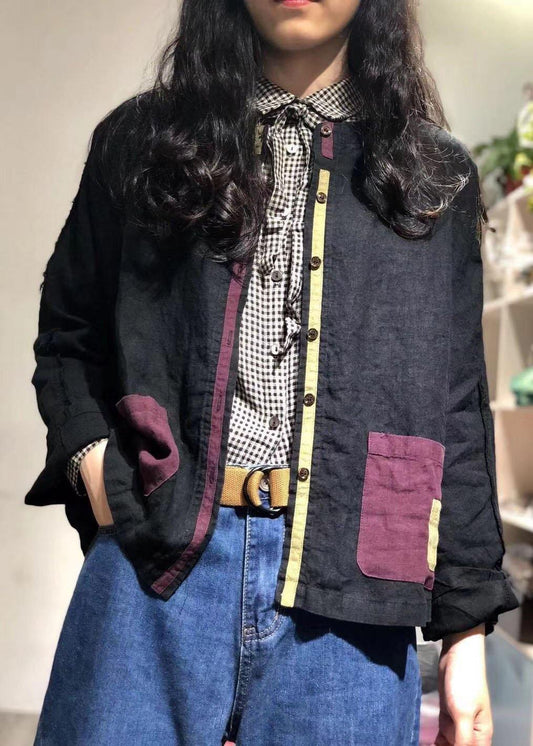 Beautiful Patch pockets linen shirts Tunic Tops black top fall - SooLinen