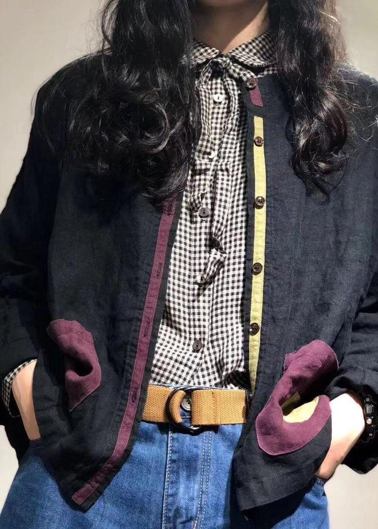 Beautiful Patch pockets linen shirts Tunic Tops black top fall - SooLinen