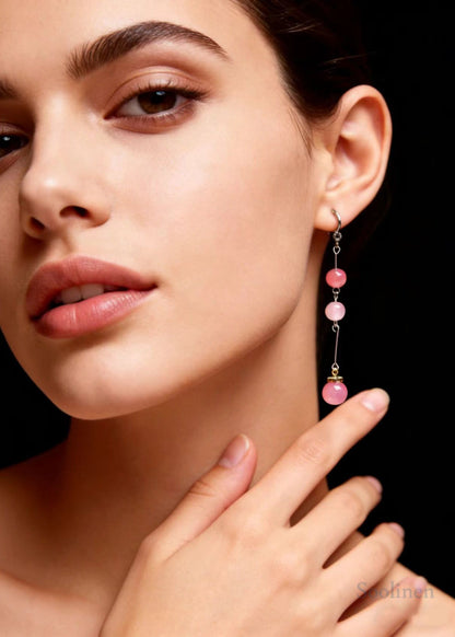 Beautiful Pink Beads Crystal Tassels Drop Earrings
