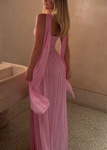 Beautiful Pink Bustier Top Tulle Strapless Evening Dress Summer