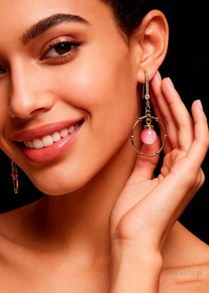 Beautiful Pink Crystal Circular Gilding Drop Earring