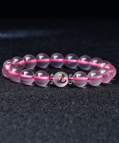 Wunderschönes Armband mit den zwölf chinesischen Tierkreiszeichen aus rosa Kristall