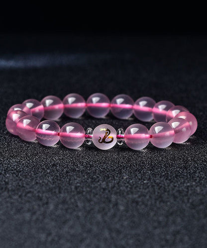 Wunderschönes Armband mit den zwölf chinesischen Tierkreiszeichen aus rosa Kristall