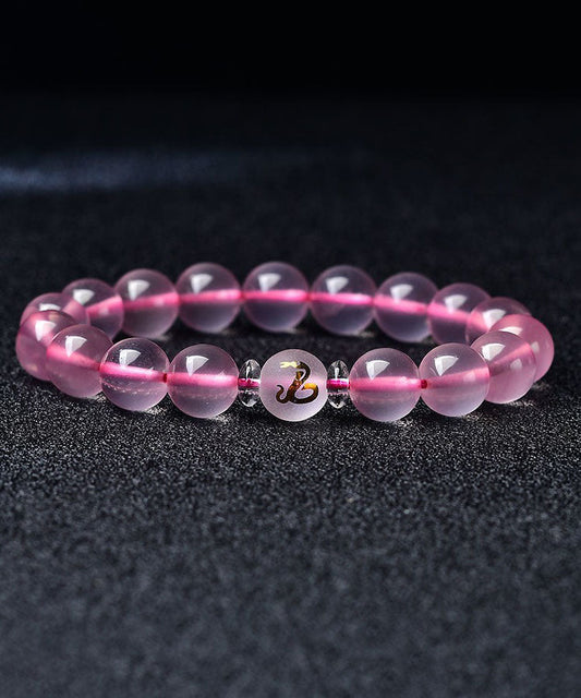 Wunderschönes Armband mit den zwölf chinesischen Tierkreiszeichen aus rosa Kristall