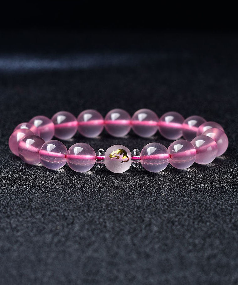 Wunderschönes Armband mit den zwölf chinesischen Tierkreiszeichen aus rosa Kristall