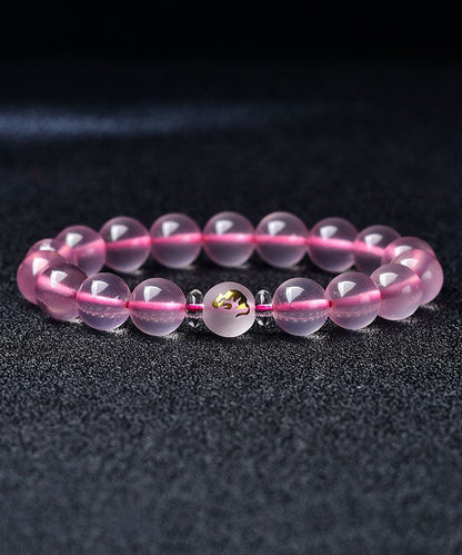 Wunderschönes Armband mit den zwölf chinesischen Tierkreiszeichen aus rosa Kristall