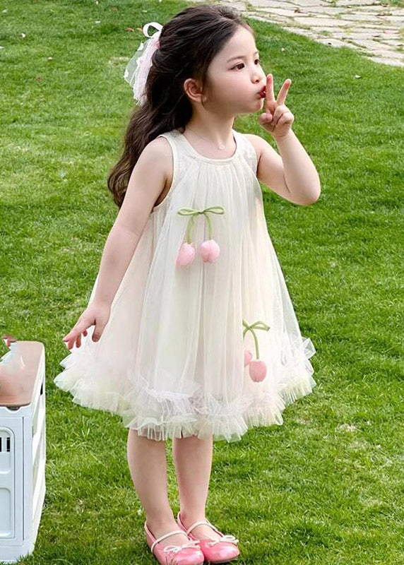 Beautiful Pink O-Neck Floral Tulle Girls Long Dresses Summer