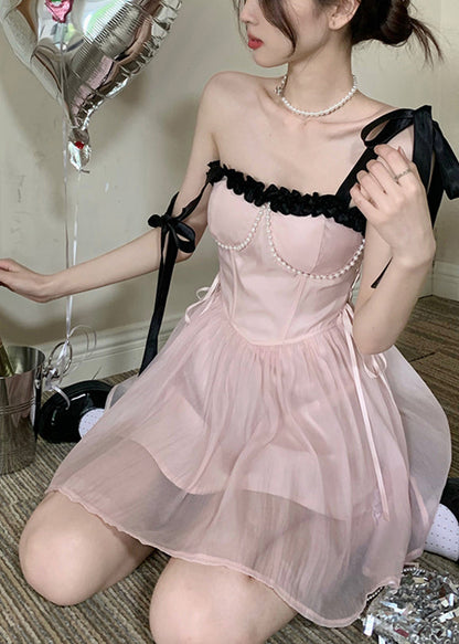 Beautiful Pink Patchwork Chiffon Princess Dress Summer