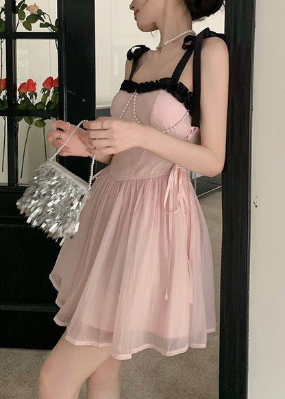 Beautiful Pink Patchwork Chiffon Princess Dress Summer