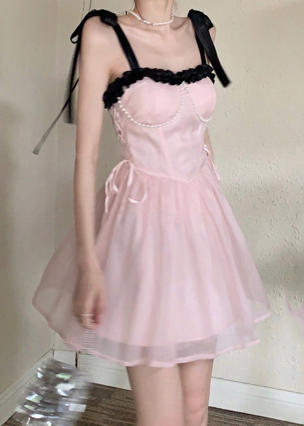 Beautiful Pink Patchwork Chiffon Princess Dress Summer