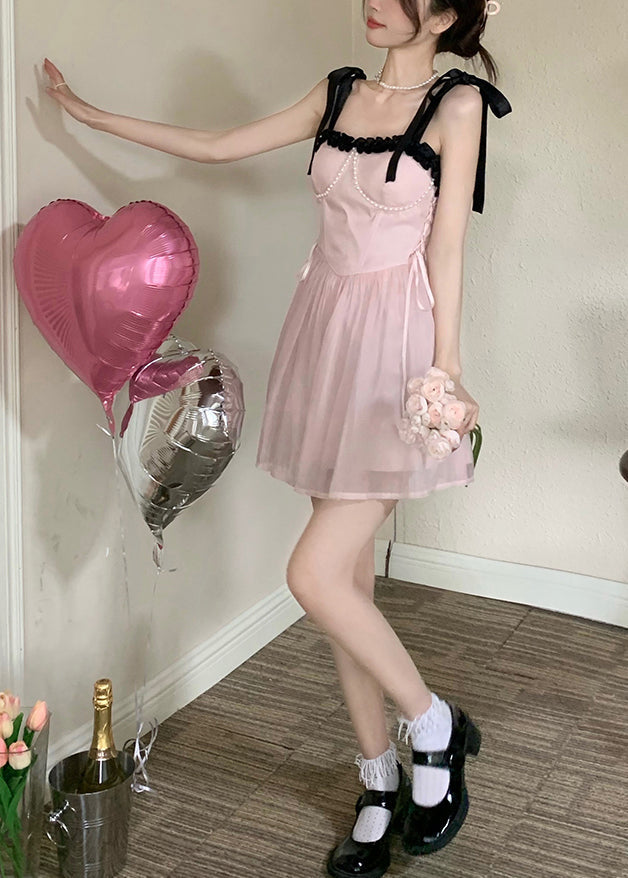 Beautiful Pink Patchwork Chiffon Princess Dress Summer