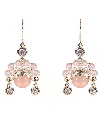 Hermosos aretes colgantes de ópalo perlado rosa