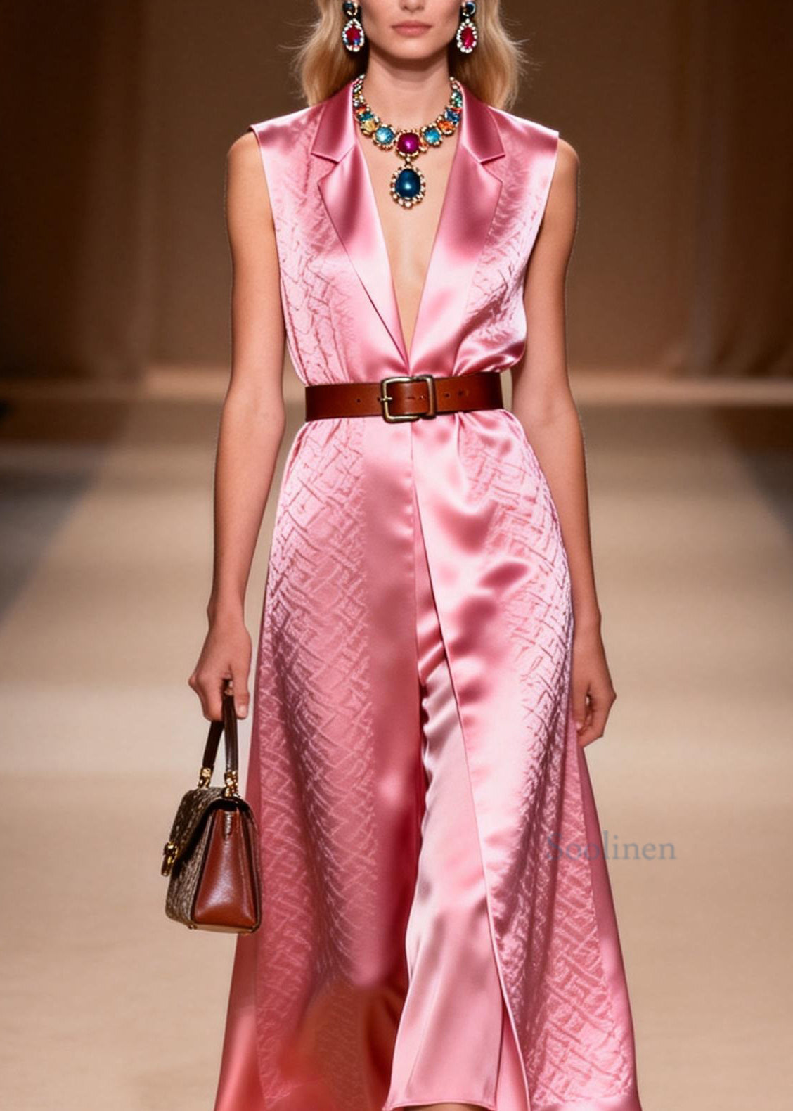 Beautiful Pink Peter Pan Collar Silk Holiday Dress Sleeveless