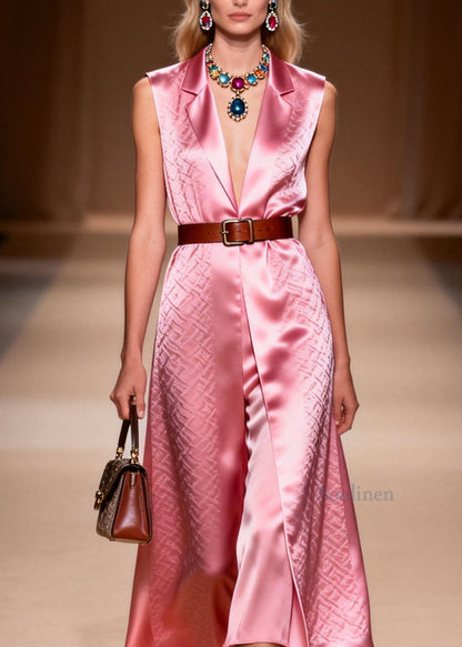 Beautiful Pink Peter Pan Collar Silk Holiday Dress Sleeveless