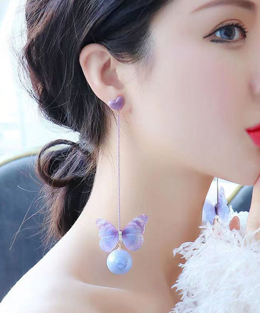 Hermosos aretes colgantes de mariposa con perla de amor en plata de ley rosa