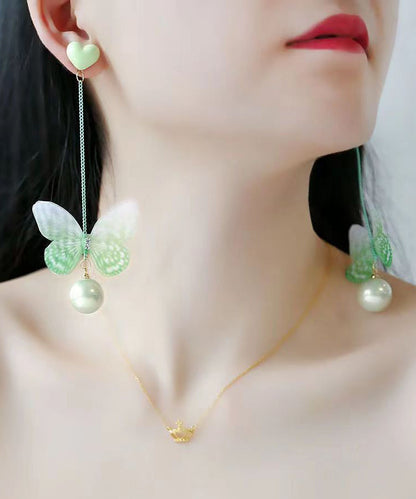 Hermosos aretes colgantes de mariposa con perla de amor en plata de ley rosa