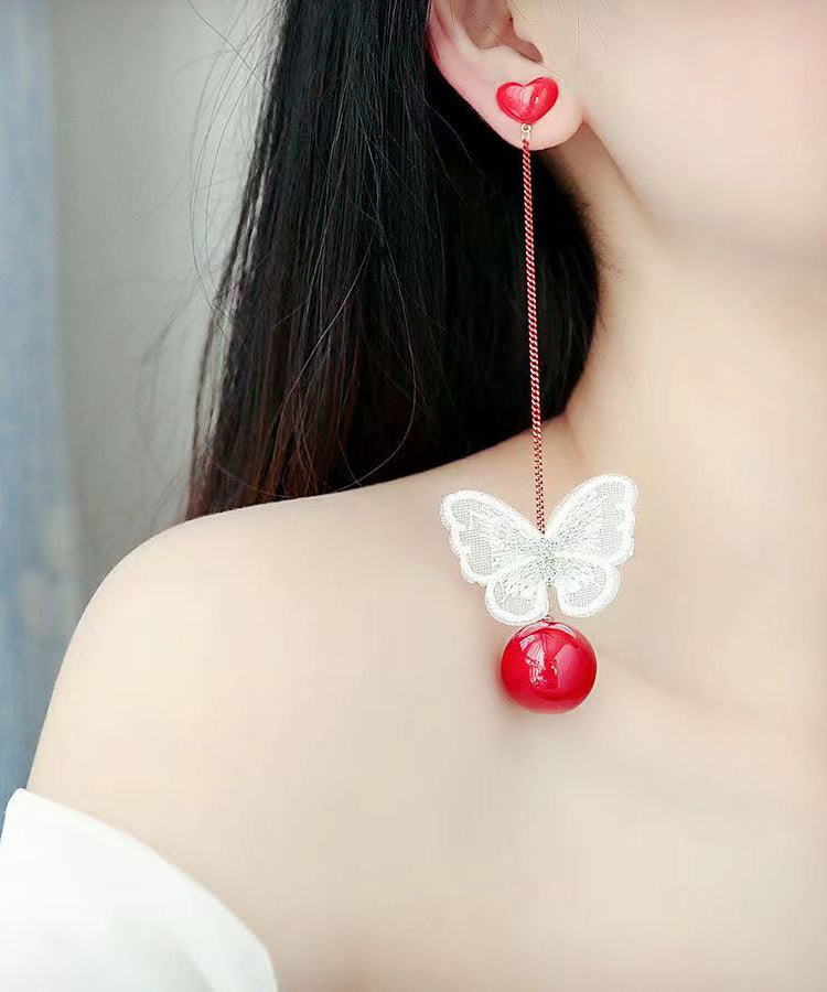 Hermosos aretes colgantes de mariposa con perla de amor en plata de ley rosa