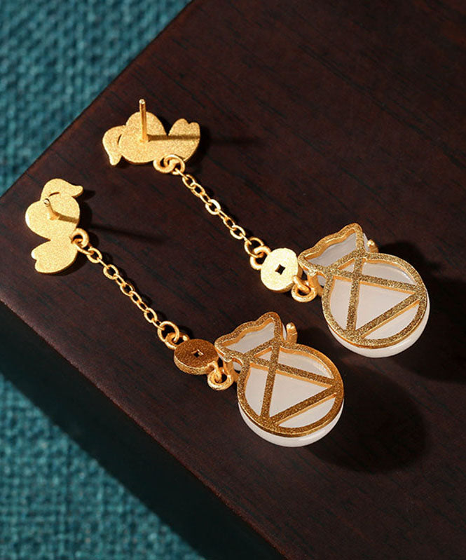 Wunderschöne rosa Sterling Silber Overgilt Jade Emaille Geldbeutel Tropfen Ohrringe