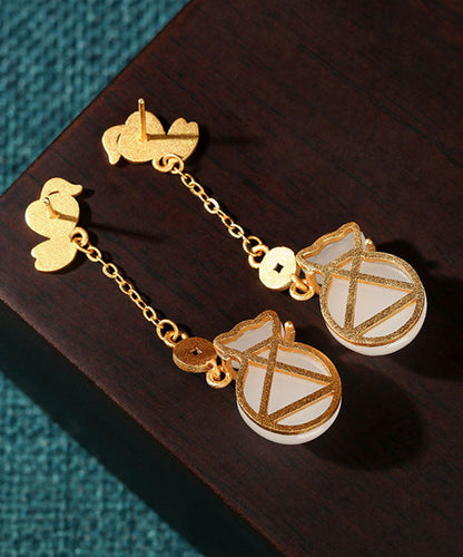 Wunderschöne rosa Sterling Silber Overgilt Jade Emaille Geldbeutel Tropfen Ohrringe