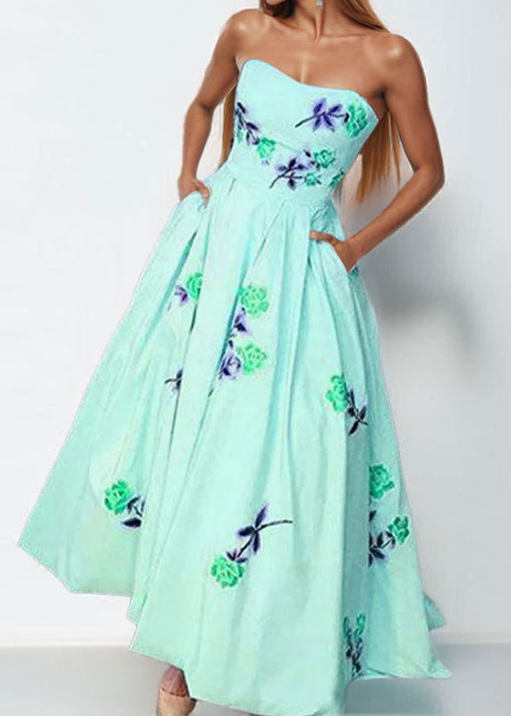 Beautiful Pink Strapless Print Cotton Long Dresses Summer