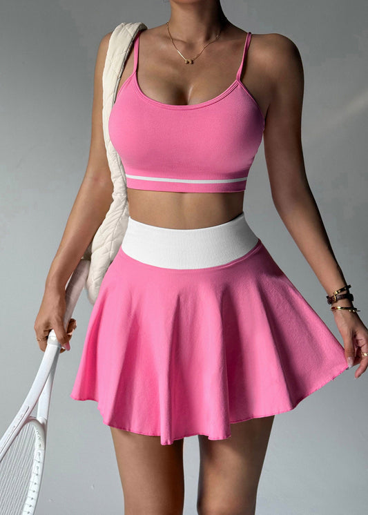 Beautiful Pink Tummy Control Cotton Sports Sets Two Piece Set