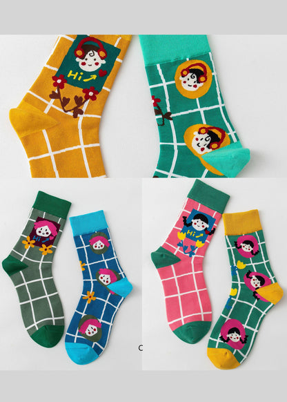 Wunderschöne karierte Jacquard-Crew-Socken aus Baumwolle