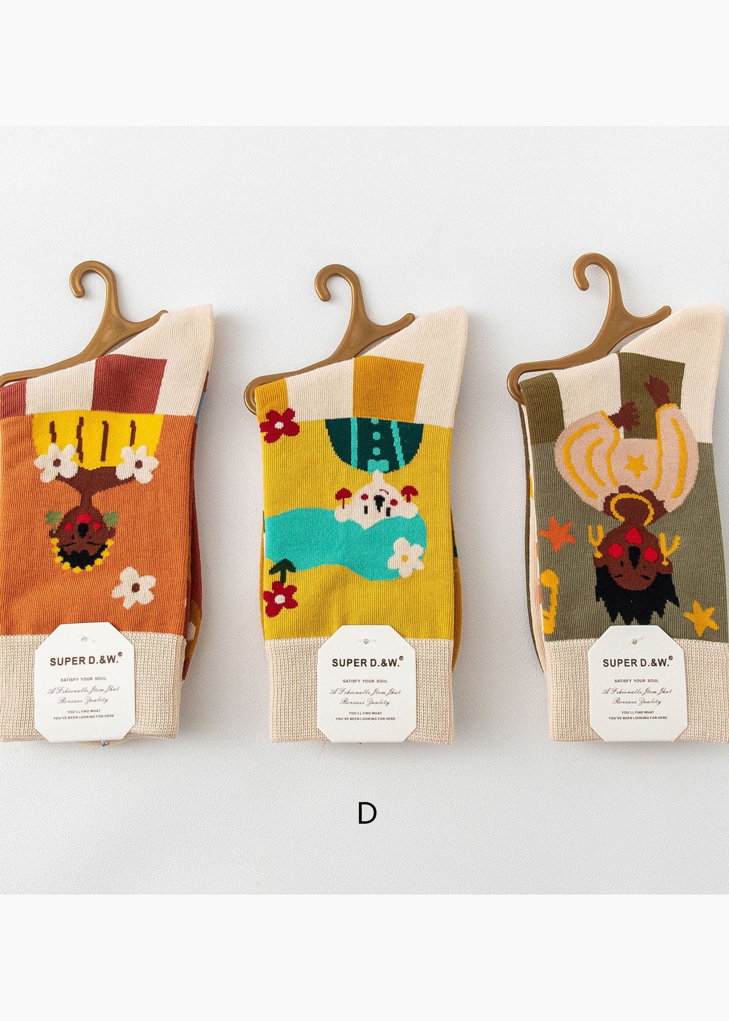 Wunderschöne karierte Jacquard-Crew-Socken aus Baumwolle