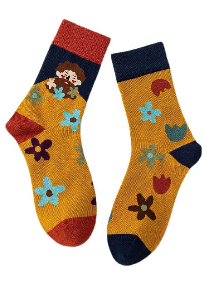 Wunderschöne karierte Jacquard-Crew-Socken aus Baumwolle