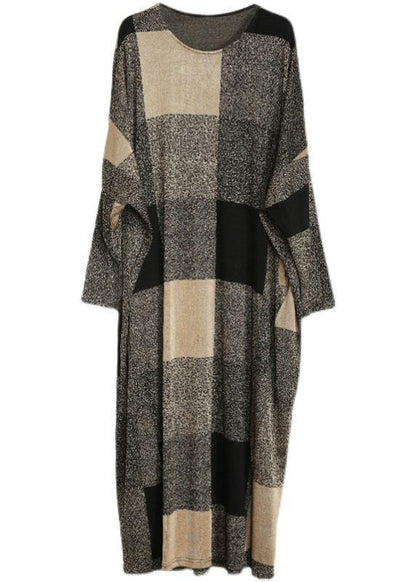 Beautiful Plaid Pockets Long sleeve Maxi Dresses Fall - SooLinen