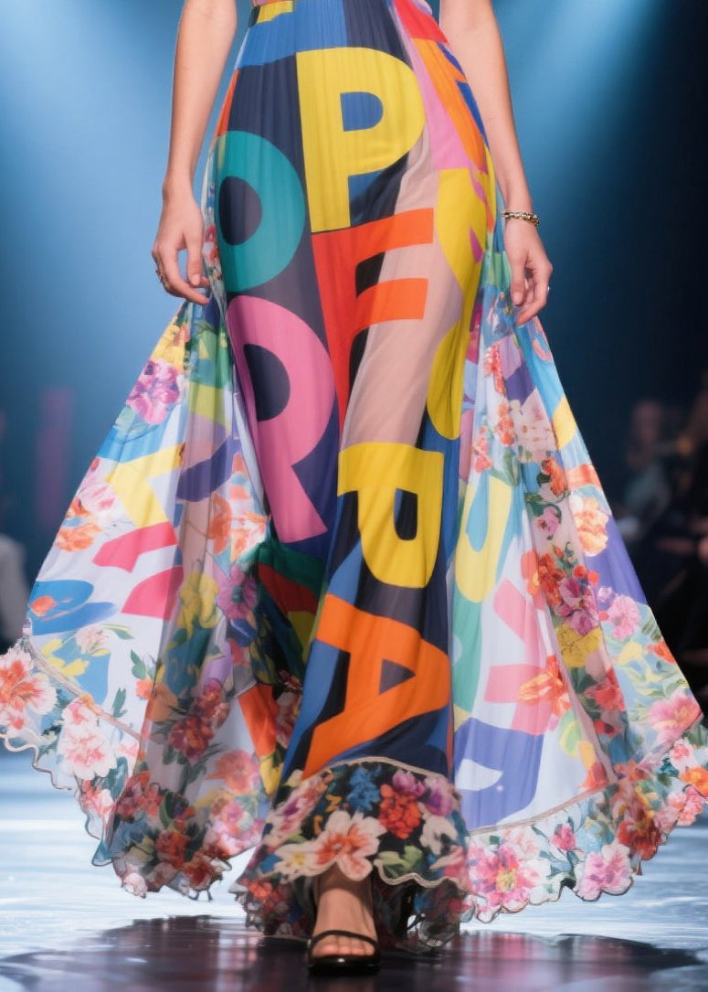 Beautiful Print Cold Shoulder Chiffon Holiday Dress Summer