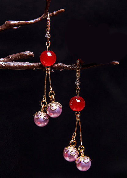 Wunderschöne lila Perlen-Zirkon-Tropfenohrringe