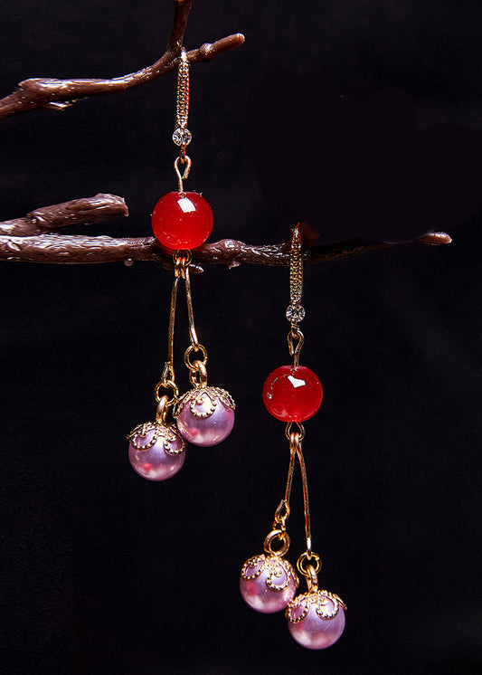 Wunderschöne lila Perlen-Zirkon-Tropfenohrringe