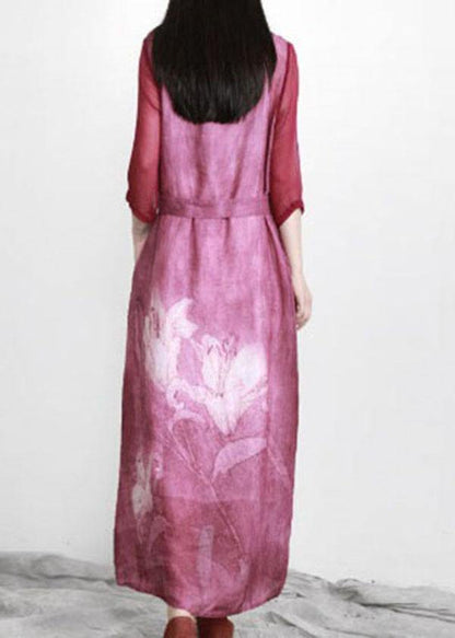 Beautiful Purple Print Linen Tunic Maxi Dresses - SooLinen