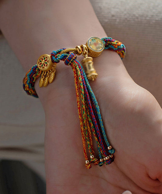 Hermosa pulsera de cadena con borlas florales de aleación de arcoíris