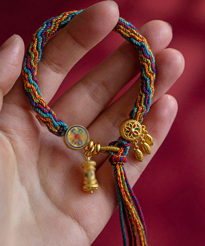 Hermosa pulsera de cadena con borlas florales de aleación de arcoíris