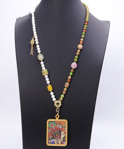 Wunderschöne Halskette mit Anhänger aus Regenbogen-Chalcedon und Bienenwachs-Kristallen