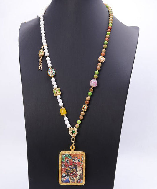 Wunderschöne Halskette mit Anhänger aus Regenbogen-Chalcedon und Bienenwachs-Kristallen