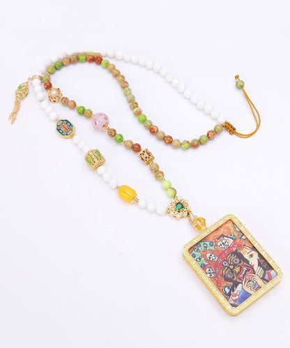 Wunderschöne Halskette mit Anhänger aus Regenbogen-Chalcedon und Bienenwachs-Kristallen