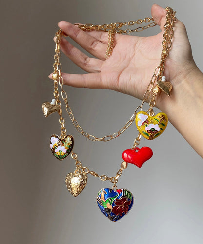 Hermoso collar con colgante floral de amor de aleación de cobre con arcoíris