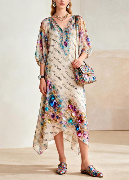 Beautiful Rainbow Print Holiday Maxi Dress Summer