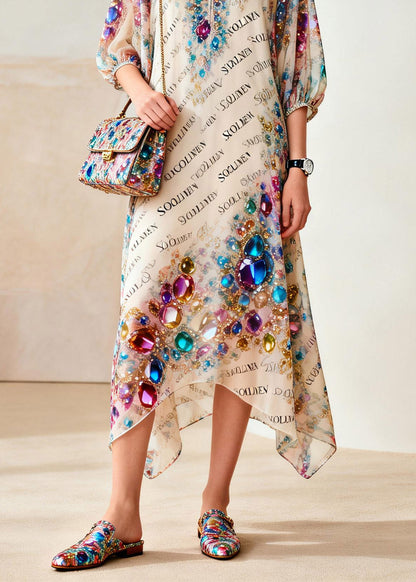 Beautiful Rainbow Print Holiday Maxi Dress Summer