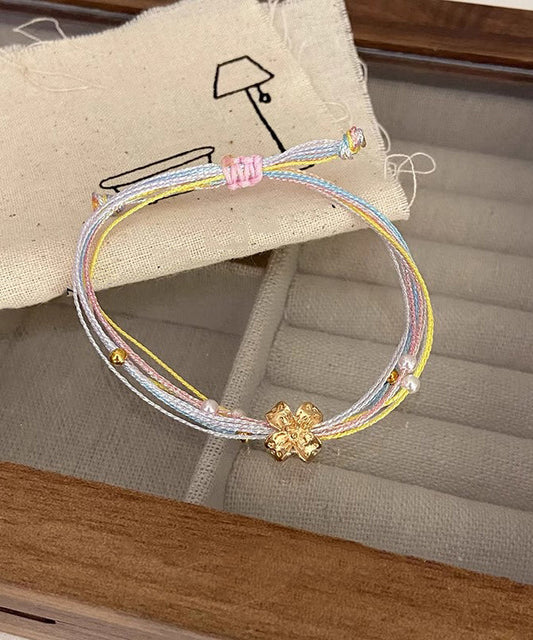 Beautiful Rainbow Weaving Multicolored Floral Charm Bracelet