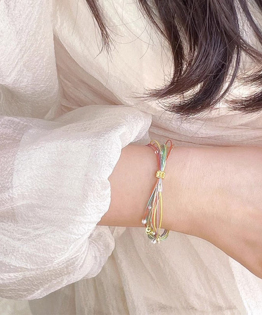 Beautiful Rainbow Weaving Multicolored Floral Charm Bracelet