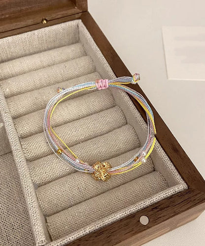 Beautiful Rainbow Weaving Multicolored Floral Charm Bracelet