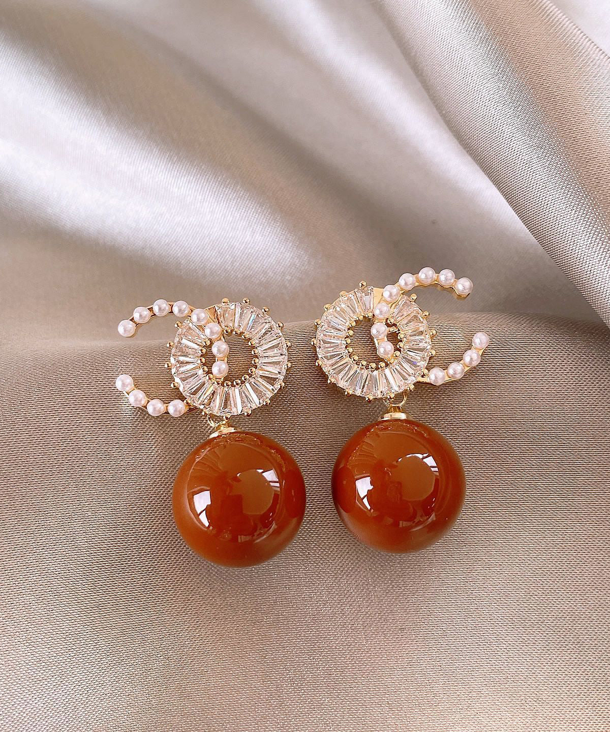 Beautiful Red Copper Alloy Zircon Pearl Drop Earrings